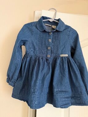 Calvin Klein Jeans Girls Blue Denim A-Line Dress Long Sleeve Collared 4T